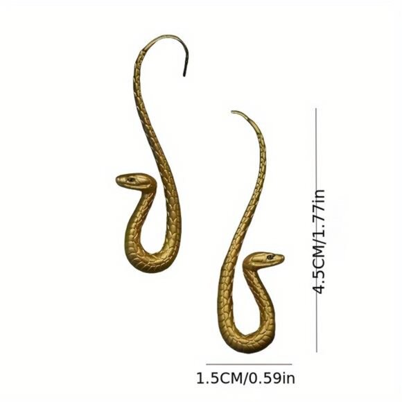 Bold Golden Cobra Snake Drop Earrings - Picture 5 of 5